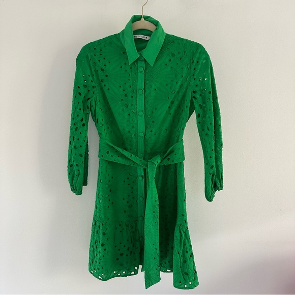 ZARA OPENWORK EMBROIDERED DRESS GREEN ( SIZE S) - Picture 5 of 11